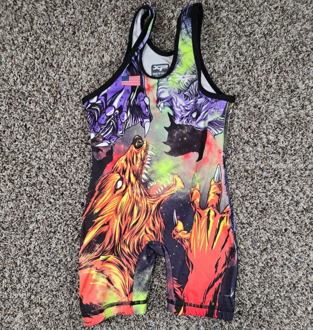 XPA Boys Sz L Wrestling Singlet Release The Beast Warewolf Rare Print